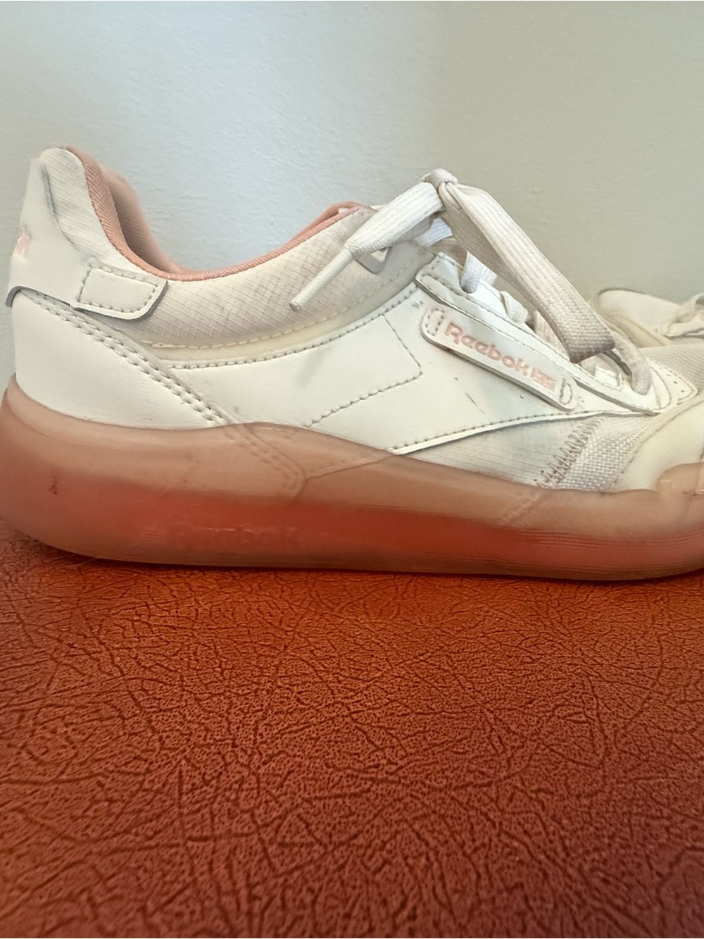 Reebok Women's White Sneakers with Pink Translucent Sole